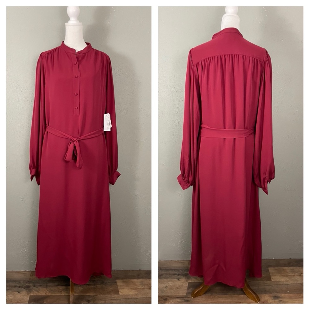 NEW Equipment Femme $428 Francois Silk Dress Pinot Noir Red Size M Long Sleeve